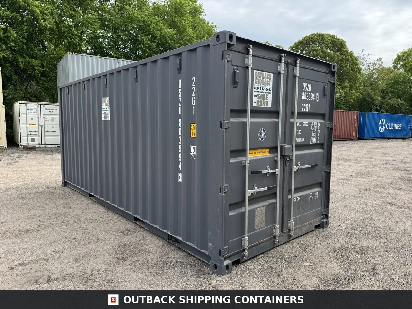 20ft New Shipping Container – Wind & Watertight – Gray – Unit DSZU803994-3