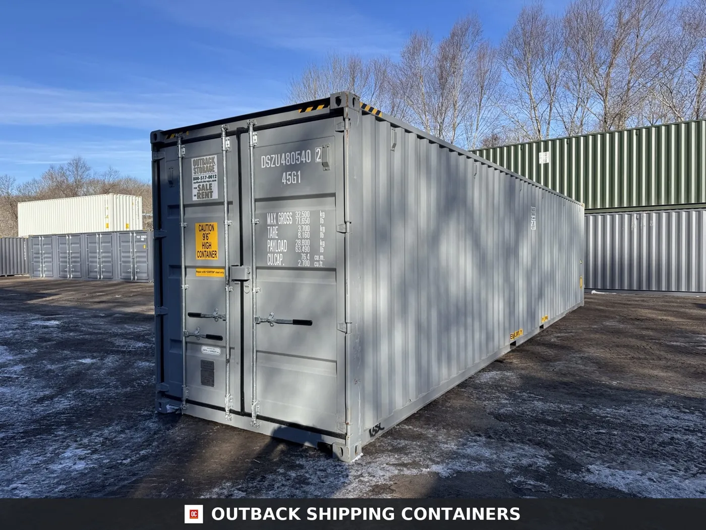 40ft New High Cube Shipping Container – Wind & Watertight – Gray – Unit DSZU480540-2