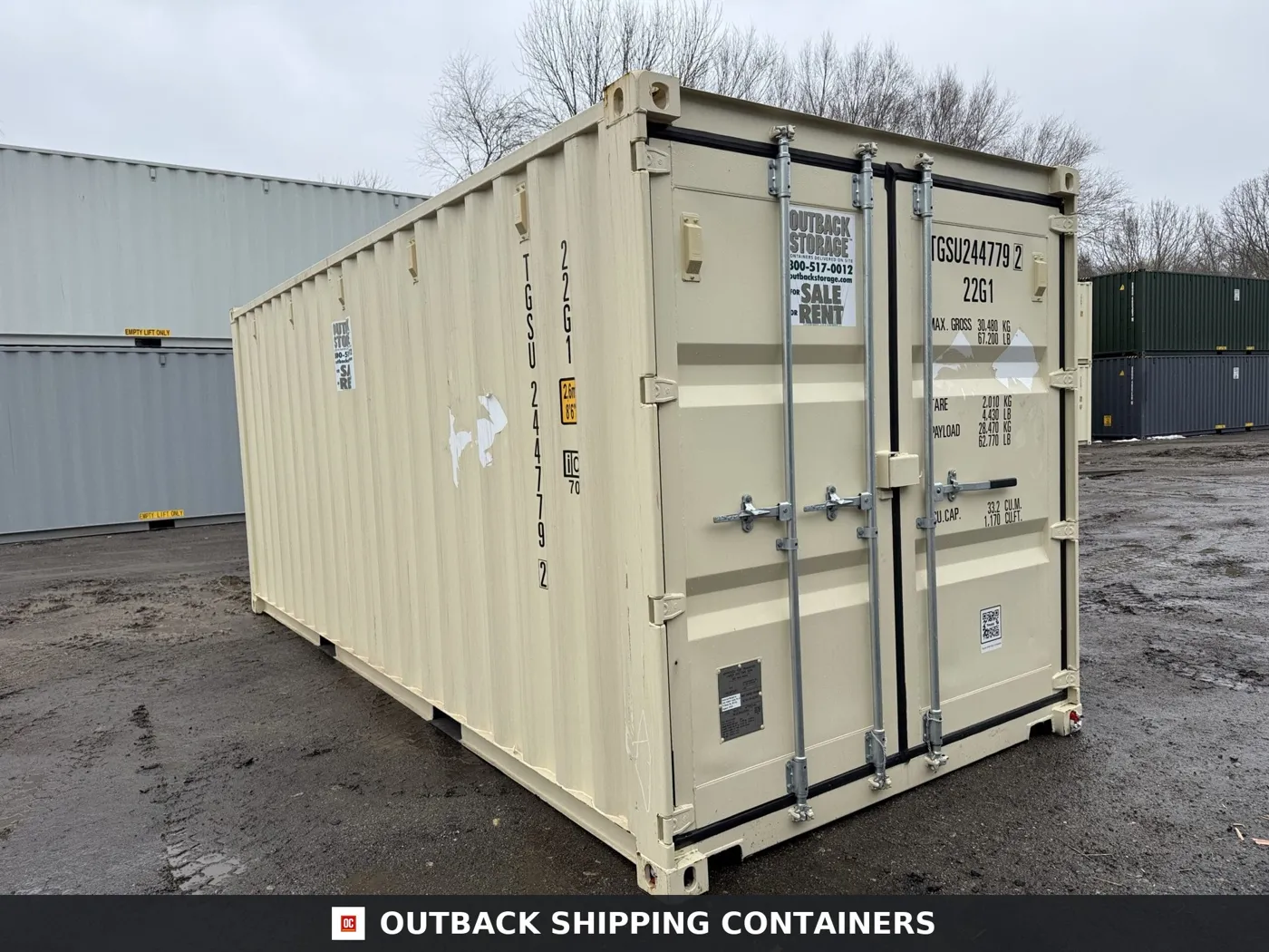 20ft New Shipping Container – Wind & Watertight – Beige – Unit TGSU244779-2