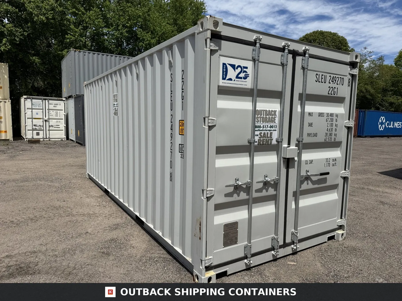 20ft New Shipping Container – Wind & Watertight – Gray – Unit SLEU249270-8