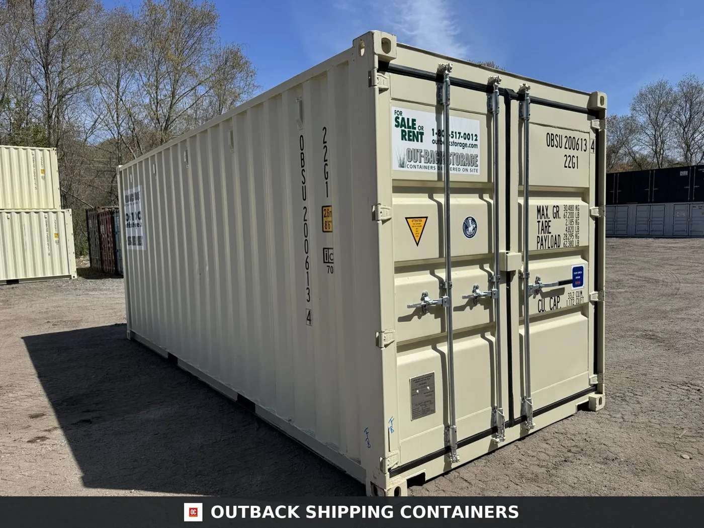 20ft New Shipping Container – Wind & Watertight – Beige – Unit OBSU200613-4