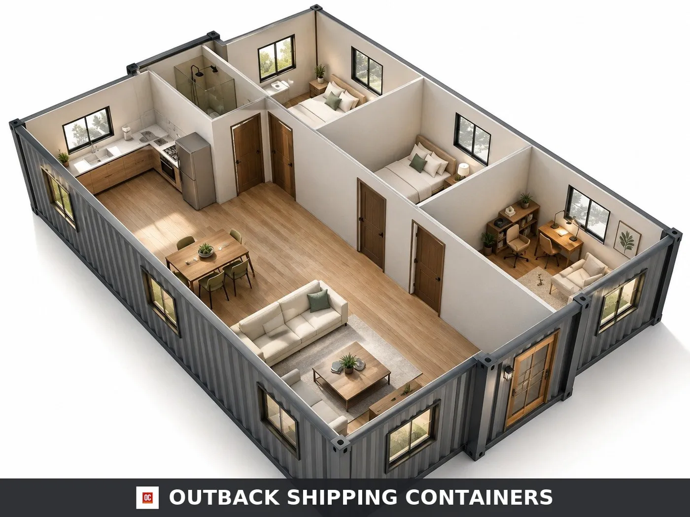 40ft Luxury 3 Bedroom Foldable Container Home – 1 Living Room, 1 Bathroom & Kitchen, Prefab Mobile House Easy Setup