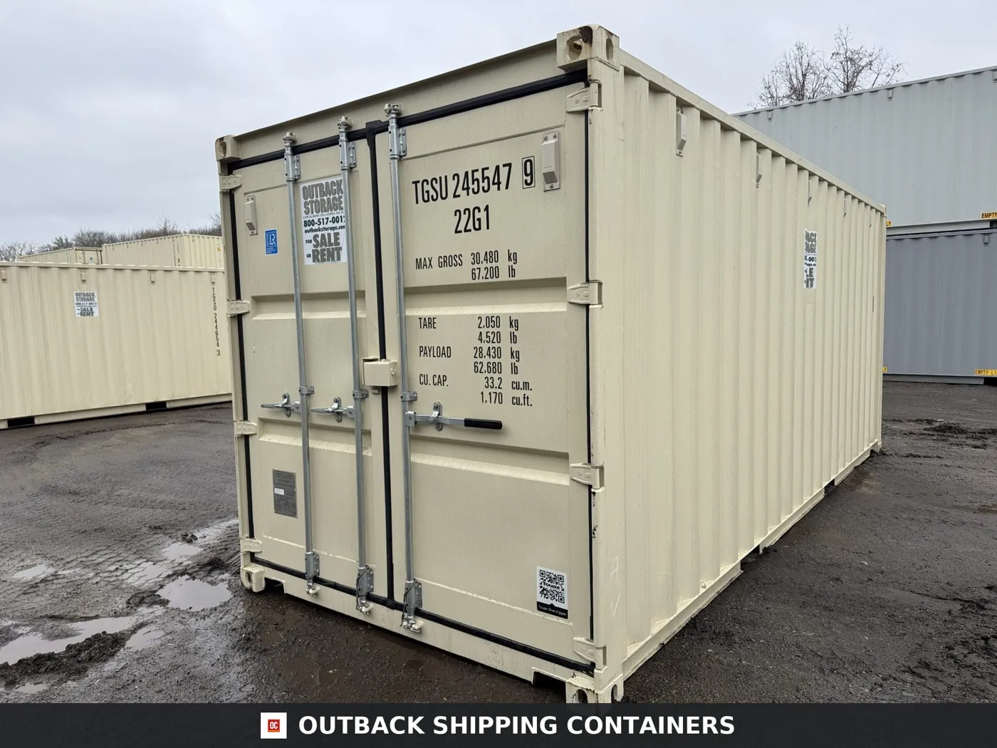 20ft New Shipping Container – Wind & Watertight – Beige – Unit TGSU245547-9