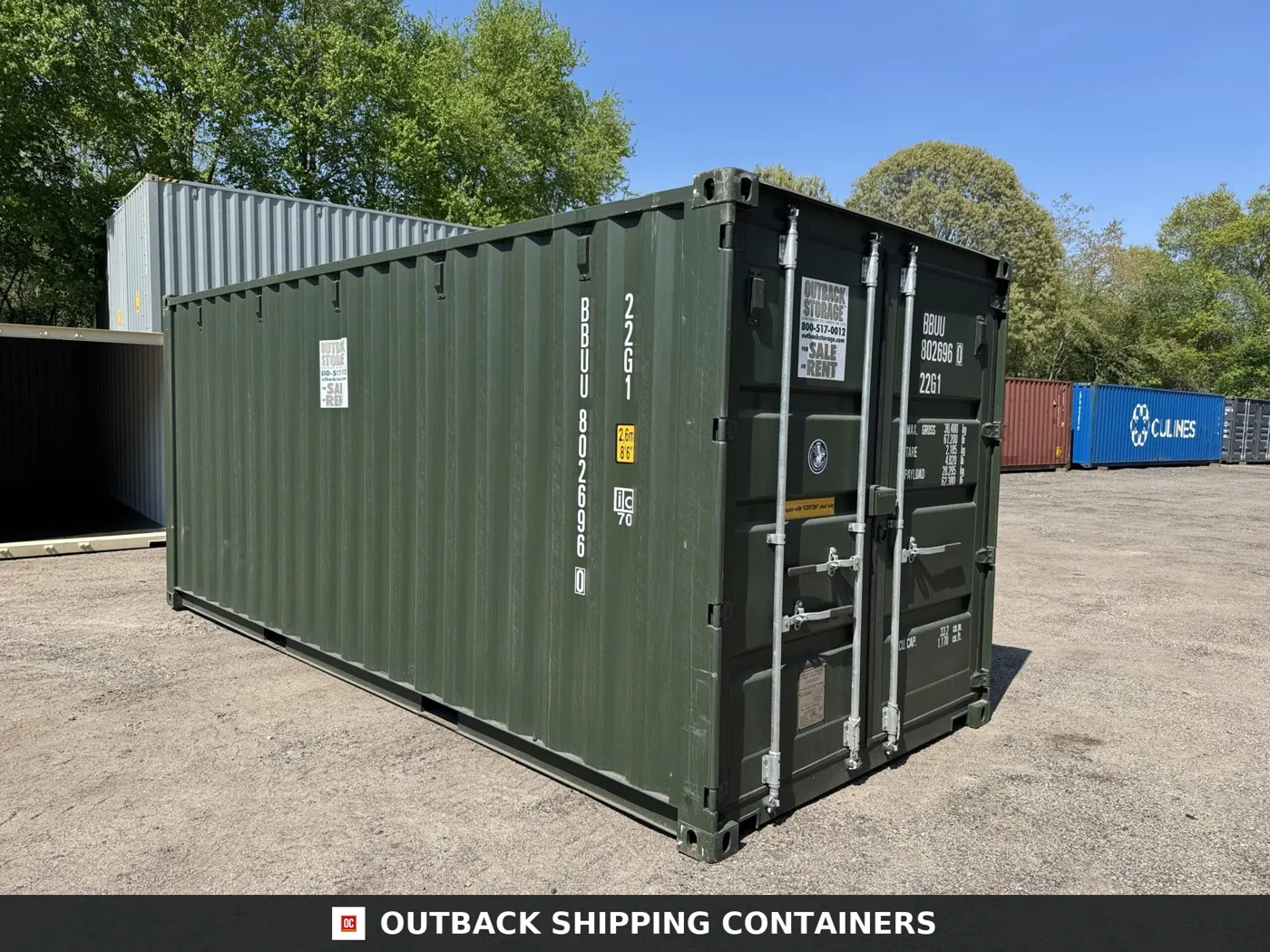 20ft New Shipping Container – Wind & Watertight – Green – Unit BBUU802696-0