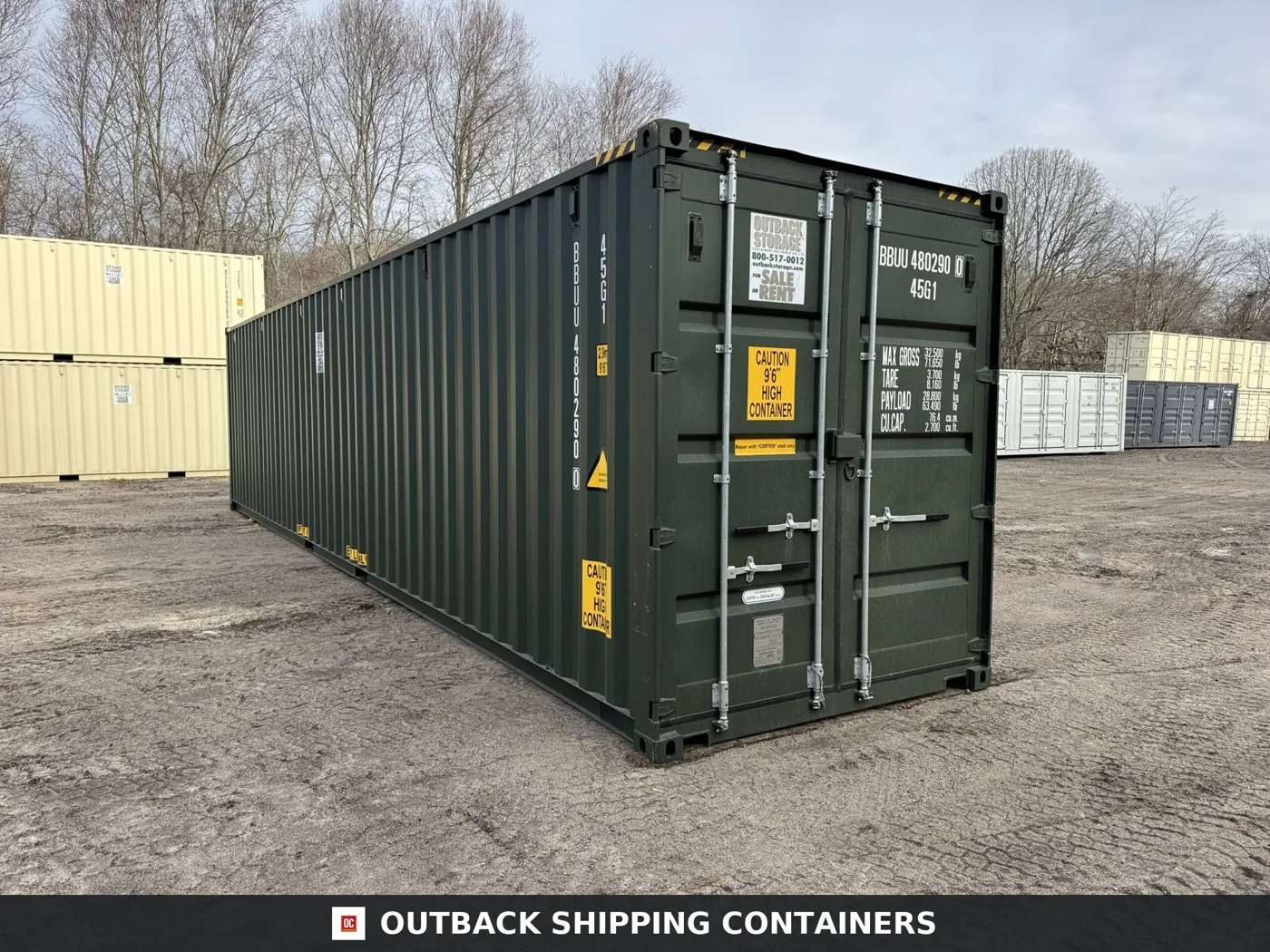 40ft New High Cube Shipping Container – Wind & Watertight – Green – Unit BBUU480290-0