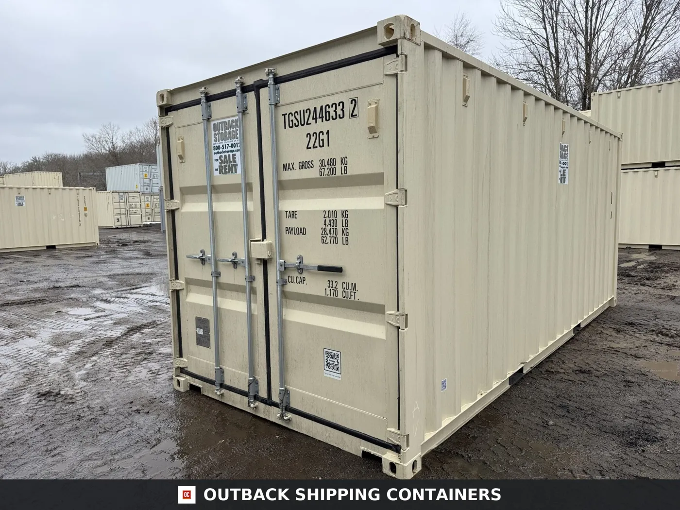 20ft New Shipping Container – Wind & Watertight – Beige – Unit TGSU244633-2