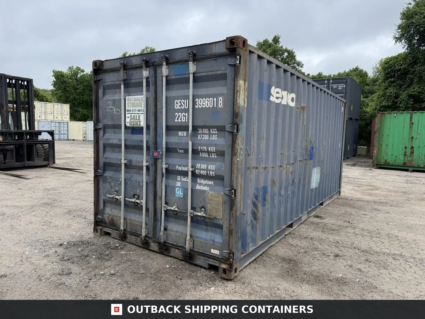20ft Used Shipping Container – Wind & Watertight – Blue – Unit GESU399601-8
