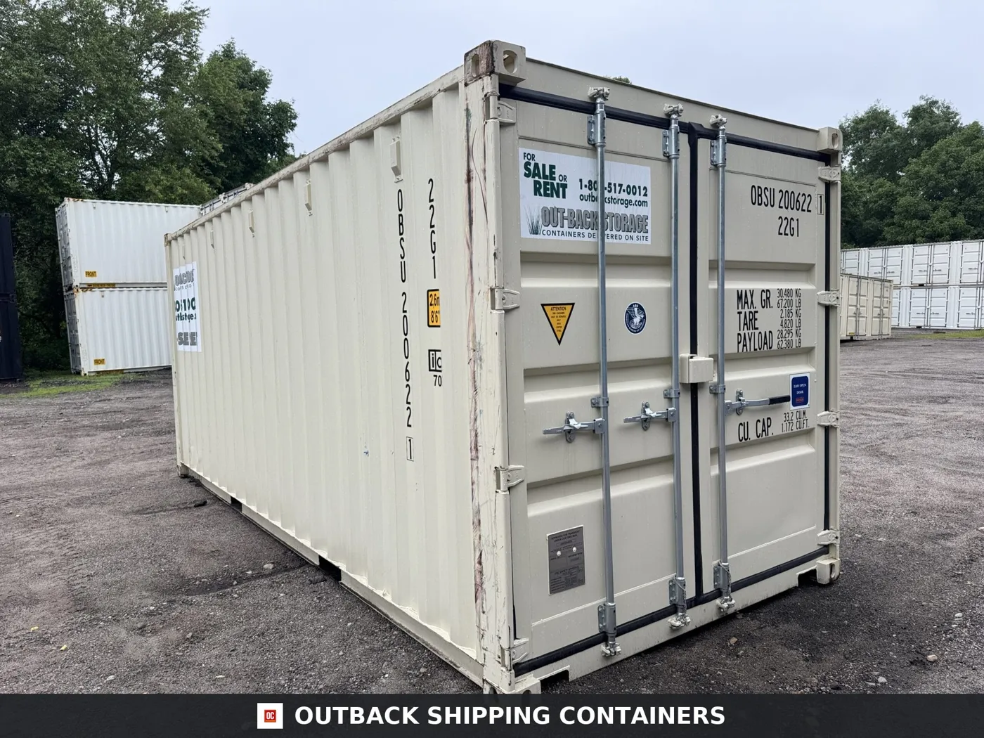 20ft New Shipping Container – Wind & Watertight – Beige – Unit OBSU200622-1
