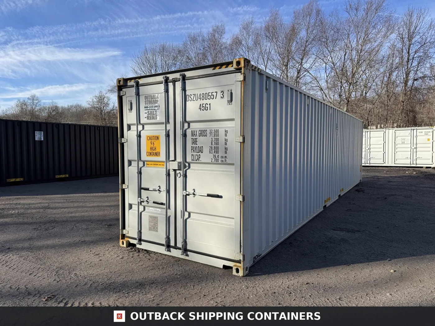 40ft New High Cube Shipping Container – Wind & Watertight – Gray – Unit DSZU480557-3