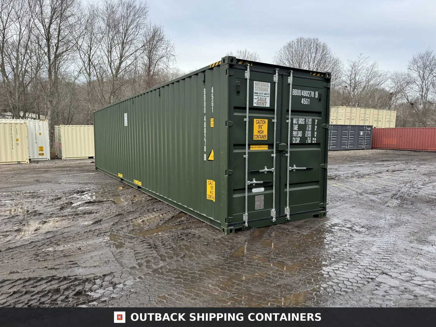 40ft New High Cube Shipping Container – Wind & Watertight – Green – Unit BBUU480278-9