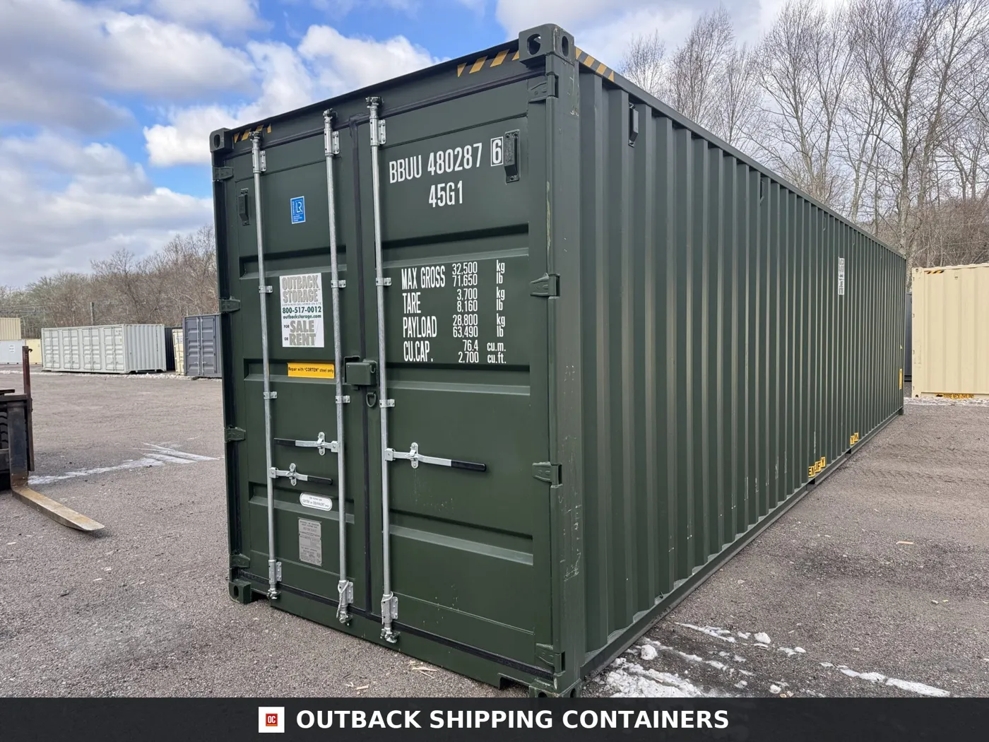 40ft New High Cube Shipping Container – Wind & Watertight – Green – Unit BBUU480287-6