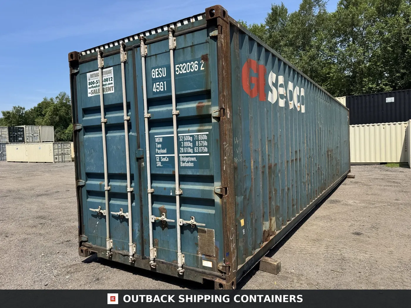 40ft Used High Cube Shipping Container – Wind & Watertight – Blue – Unit GESU532036-2
