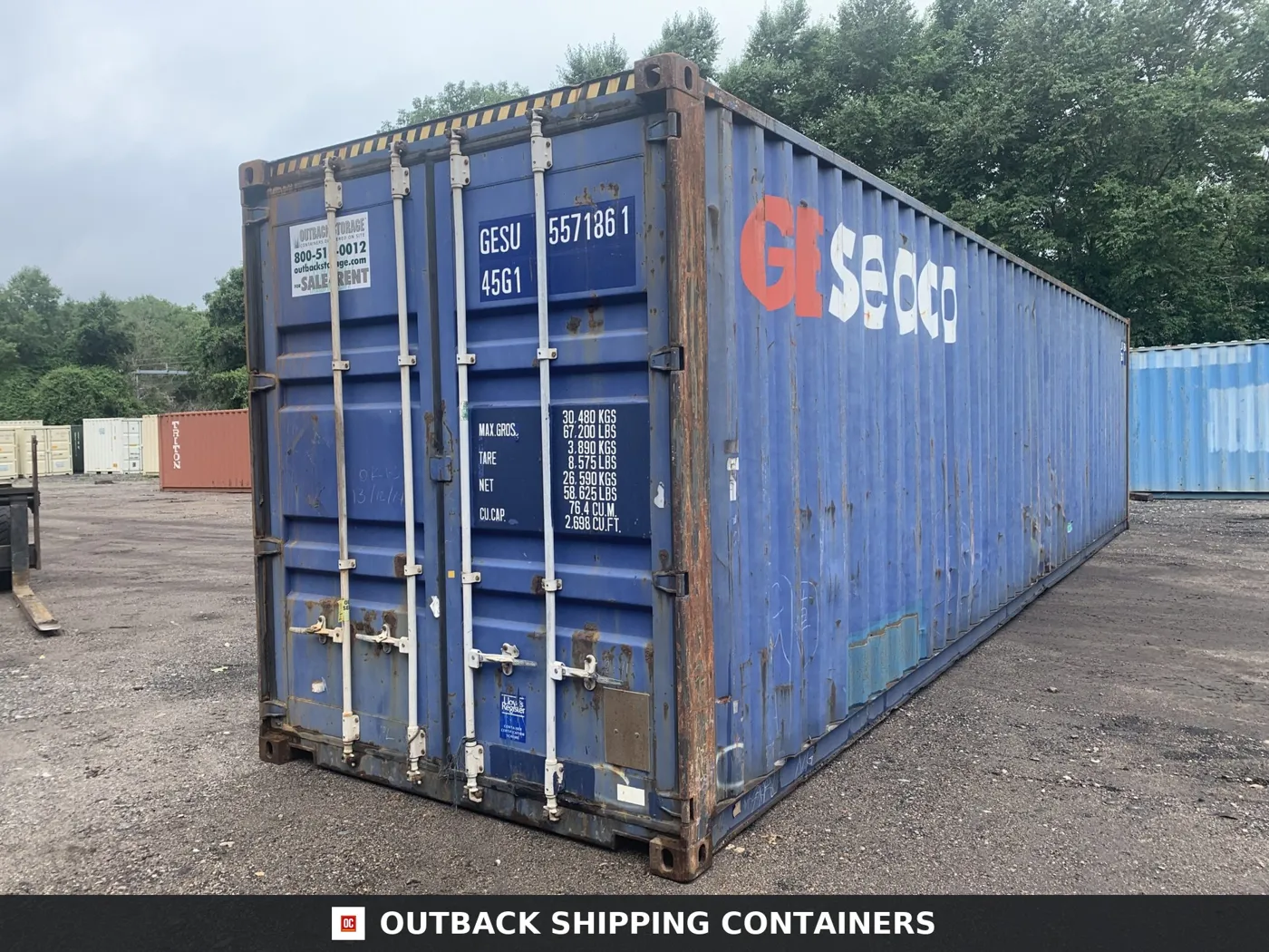 40ft Used High Cube Shipping Container – Wind & Watertight – Blue – Unit GESU557186-1