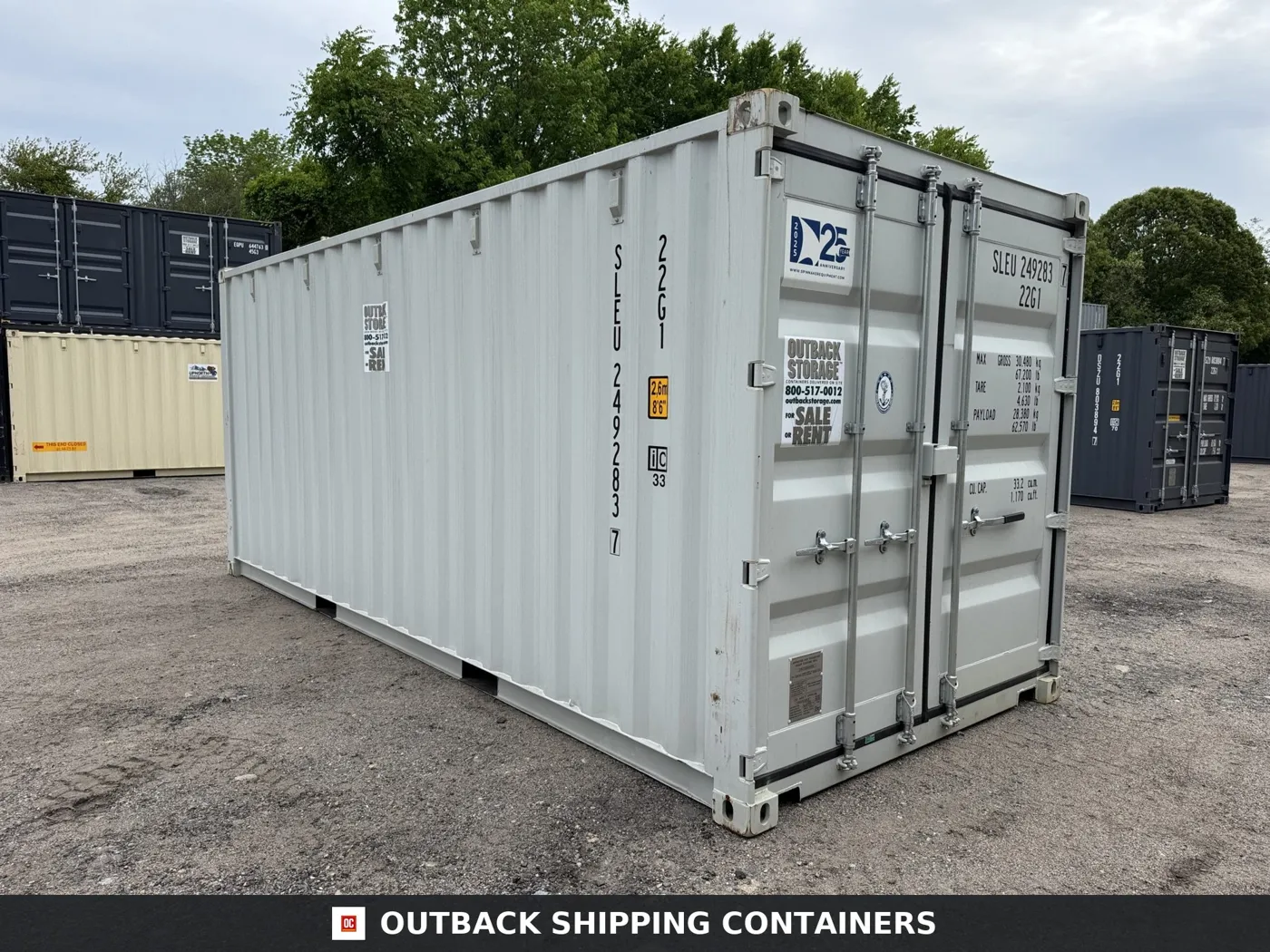 20ft New Shipping Container – Wind & Watertight – Gray – Unit SLEU249283-7