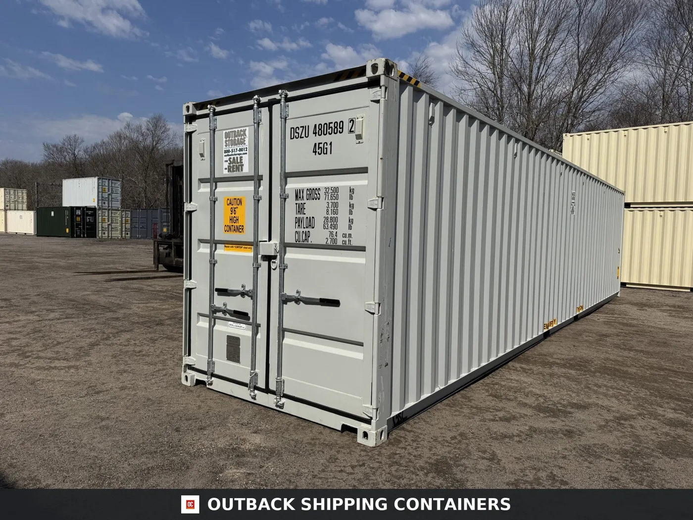 40ft New High Cube Shipping Container – Wind & Watertight – Gray – Unit DSZU480589-2