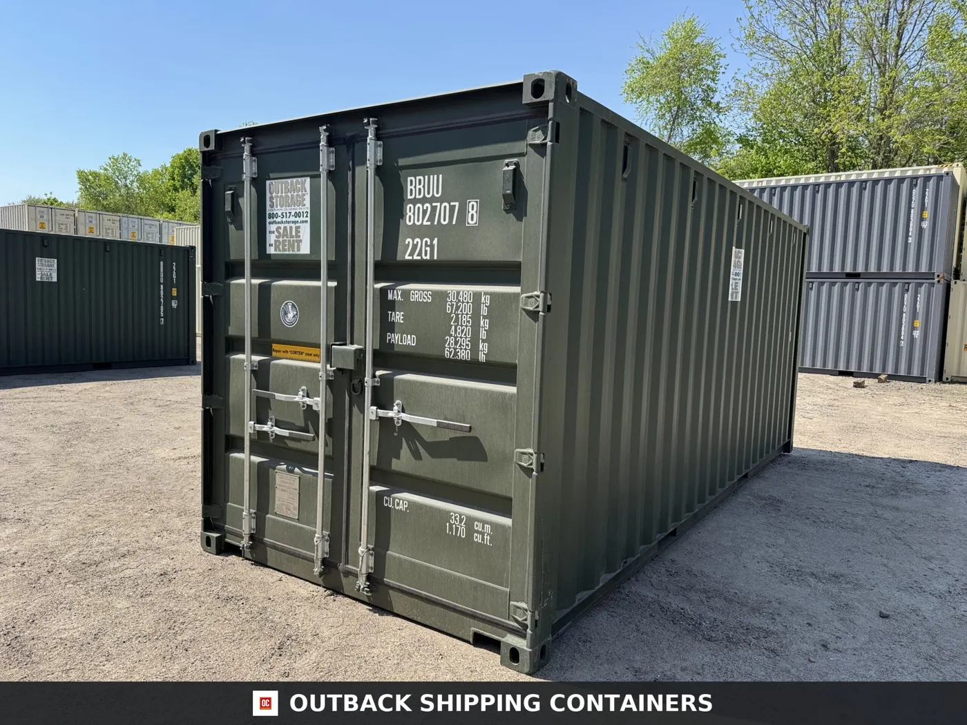 20ft New Shipping Container – Wind & Watertight – Green – Unit BBUU802707-8