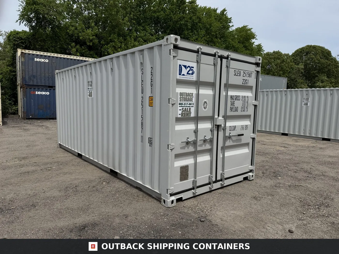 20ft New Shipping Container – Wind & Watertight – Gray – Unit SLEU251587-1