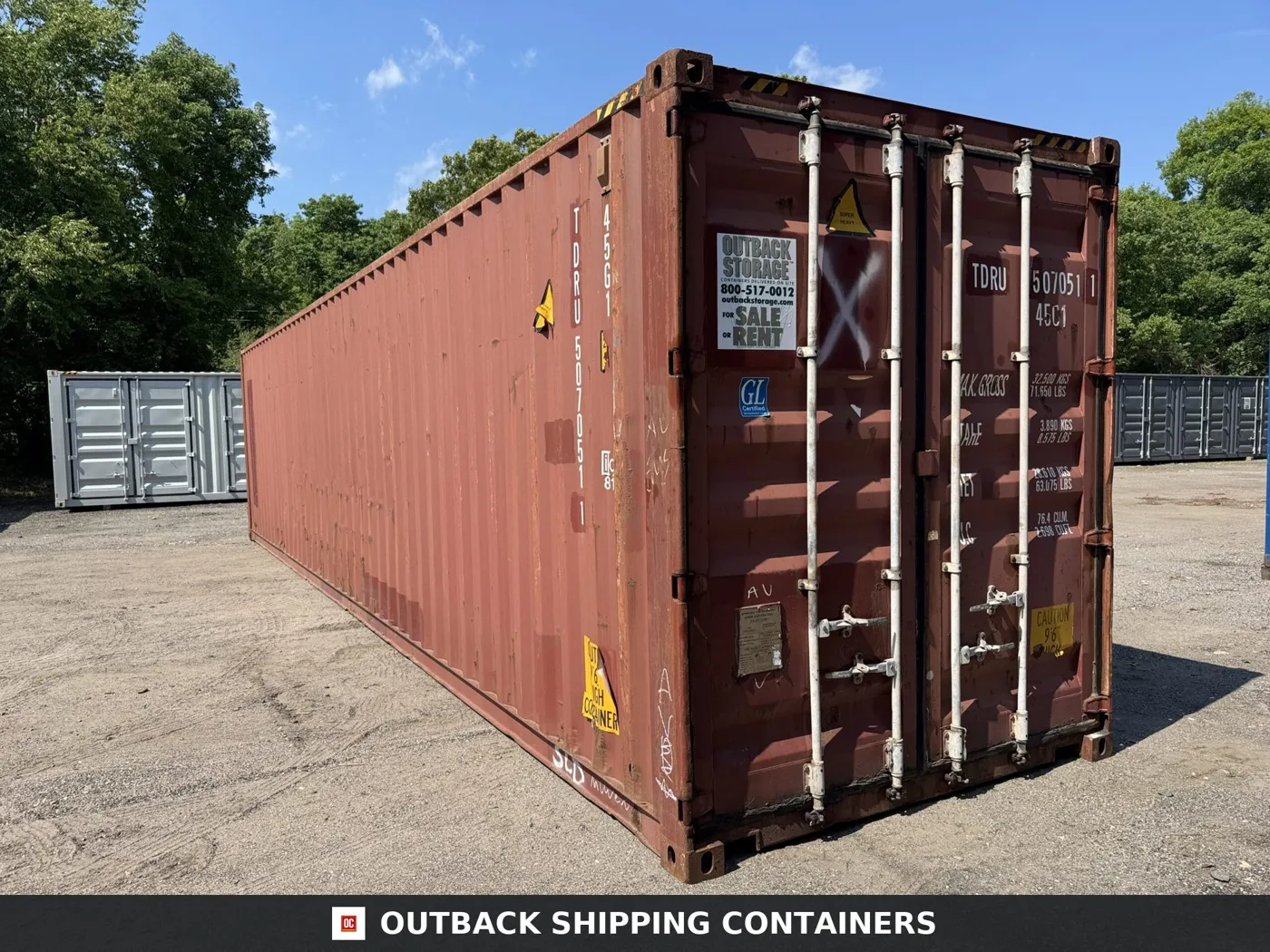 40ft Used High Cube Shipping Container – Wind & Watertight – Red – Unit TDRU507051-1
