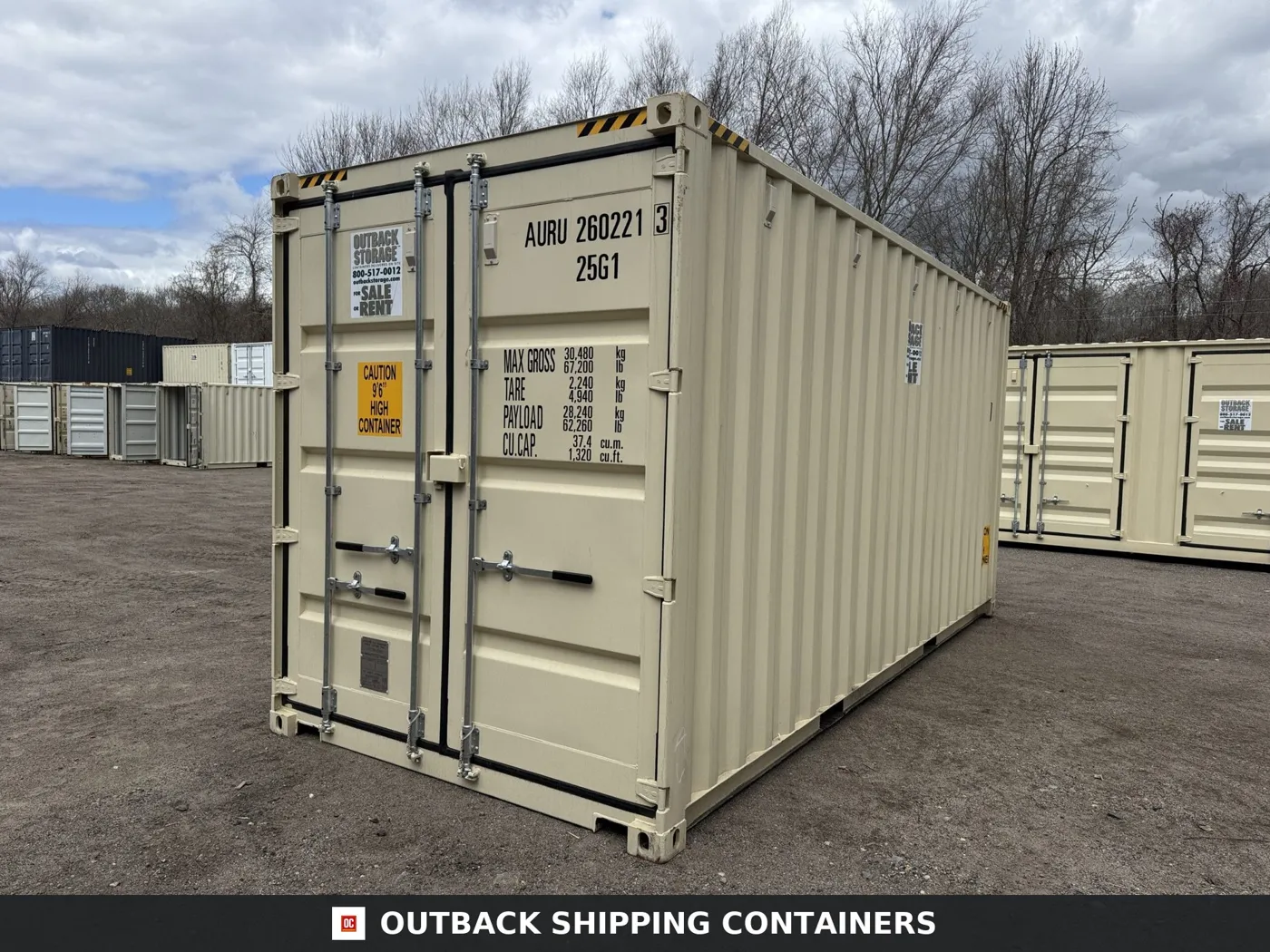 20ft New High Cube Shipping Container – Wind & Watertight – Beige – Unit AURU260221-3