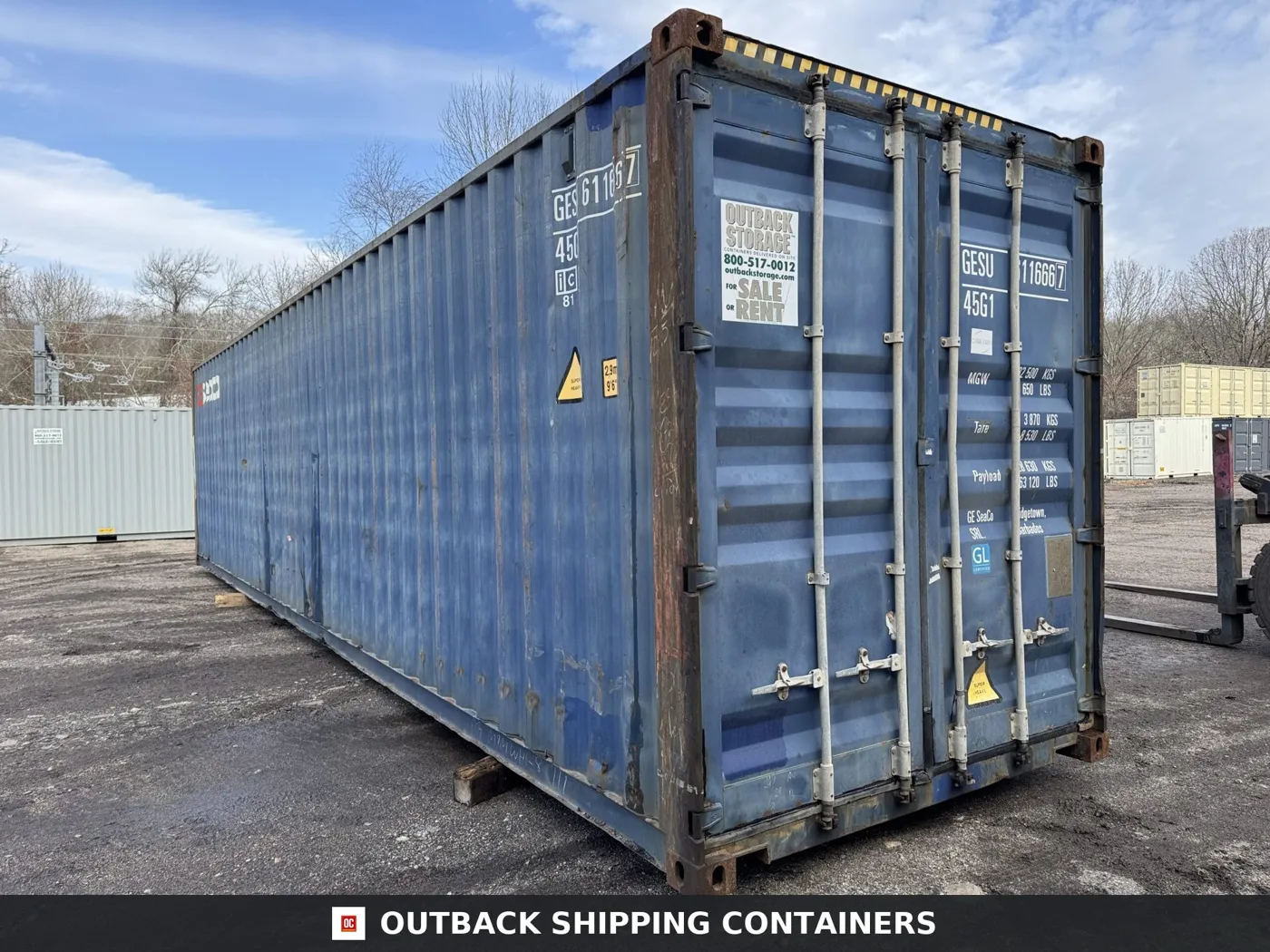 40ft Used High Cube Shipping Container – Wind & Watertight – Blue – Unit GESU611666-7