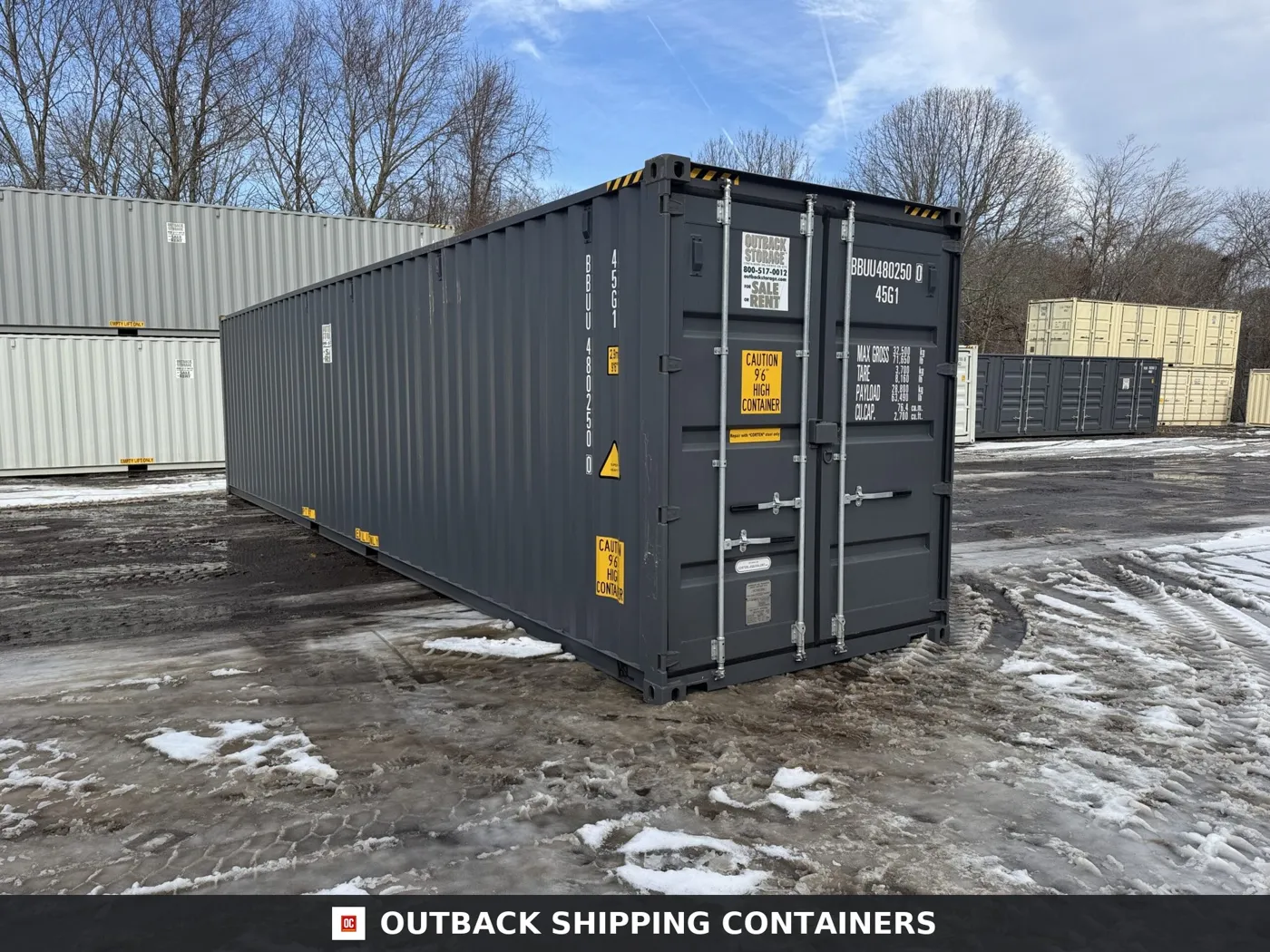 40ft New High Cube Shipping Container – Wind & Watertight – Gray – Unit BBUU480250-0