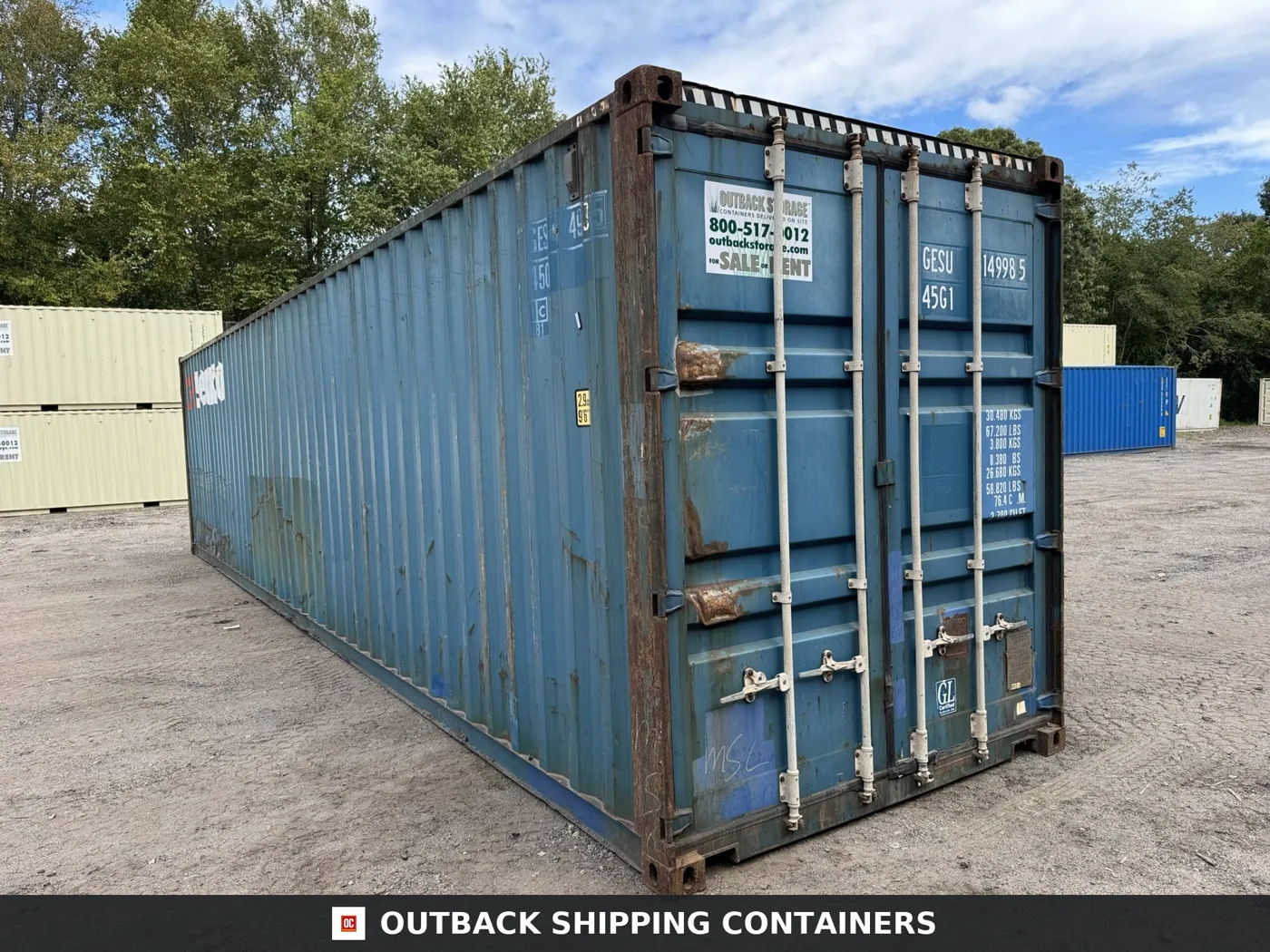 40ft Used High Cube Shipping Container – Wind & Watertight – Blue – Unit GESU514998-5