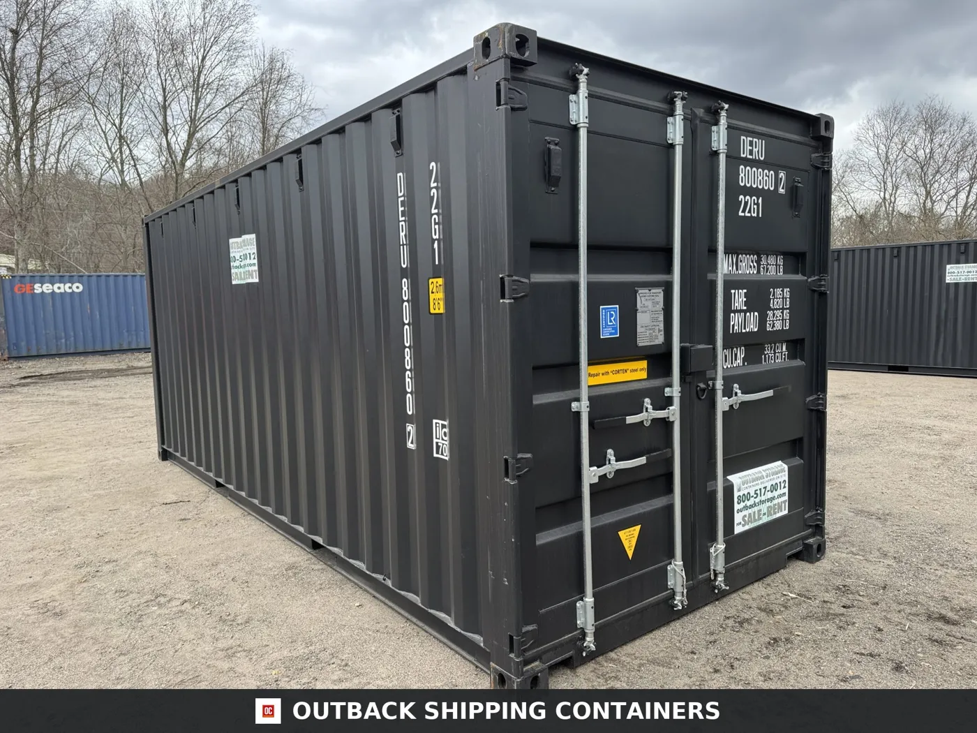20ft New Shipping Container – Wind & Watertight – Black – Unit DERU800860-2