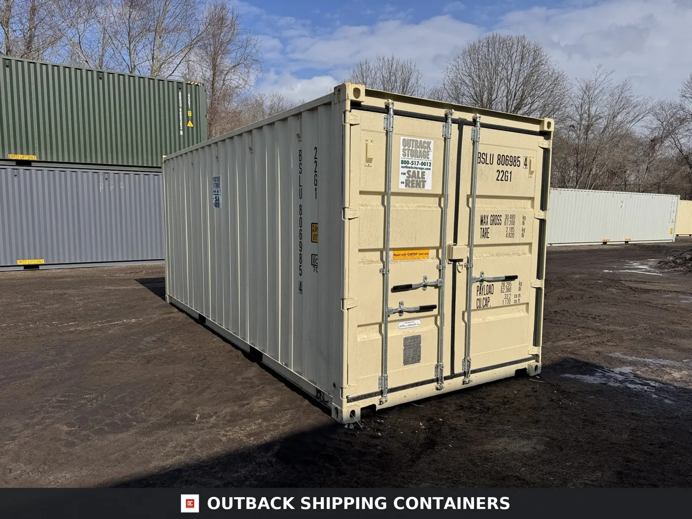 20ft New Shipping Container – Wind & Watertight – Beige – Unit BSLU806985-4