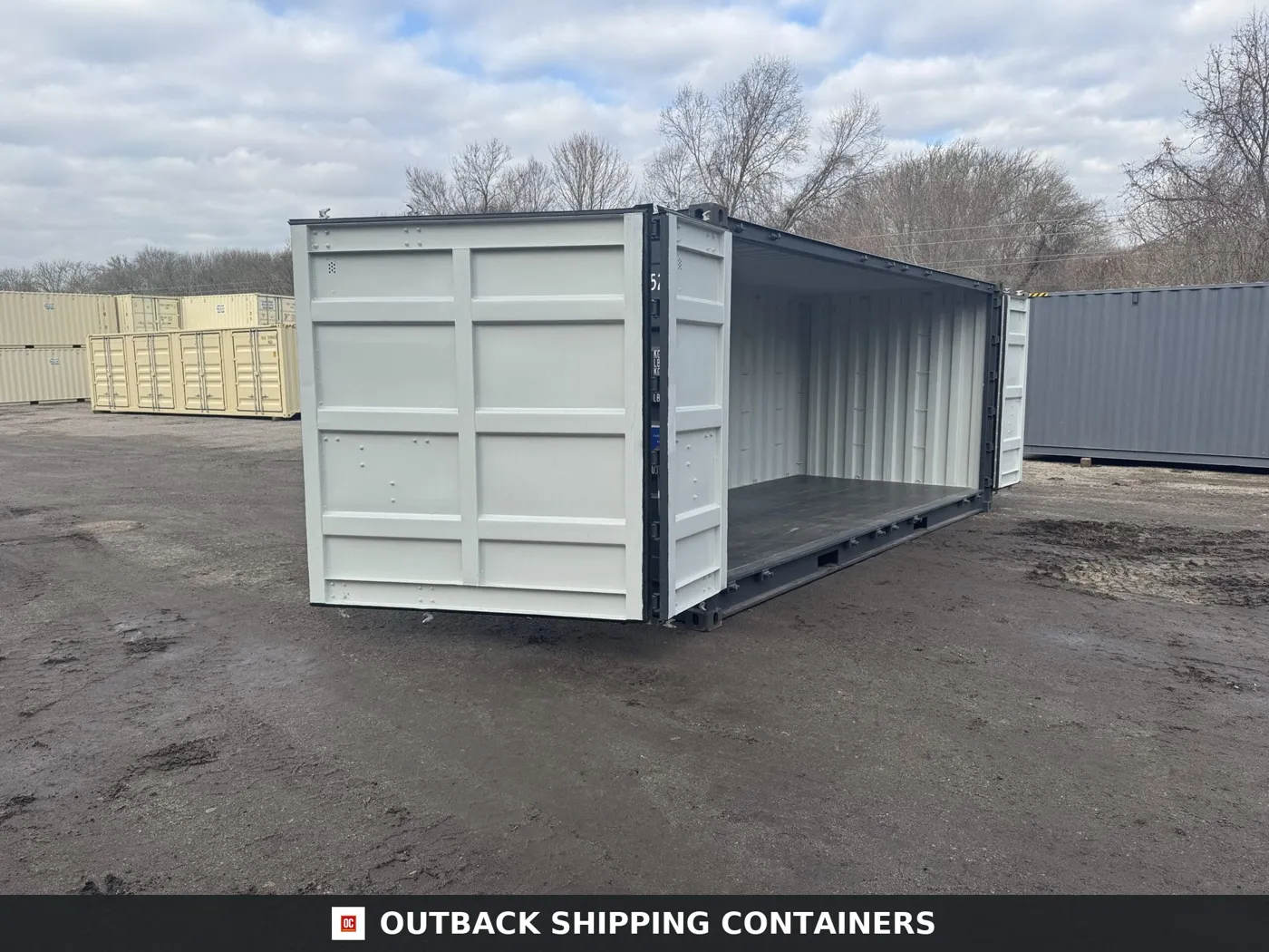20ft Open Side New Shipping Container – Wind & Watertight – Gray – Unit FAMU017521-2
