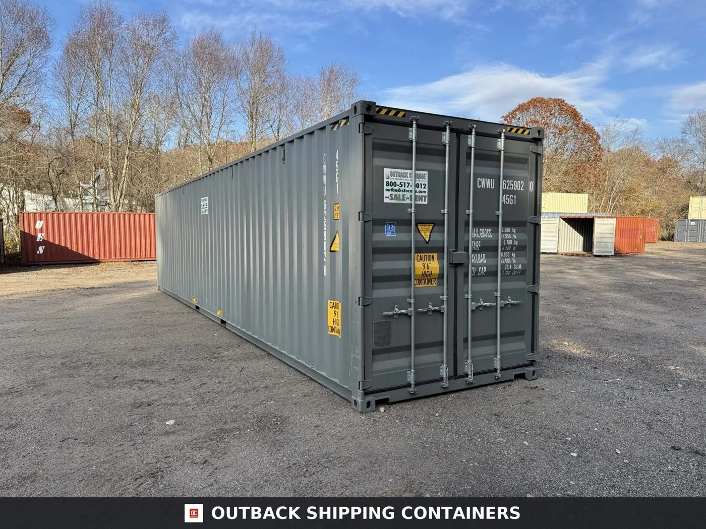 40ft New High Cube Shipping Container – Wind & Watertight – Gray – Unit CWWU625902-0