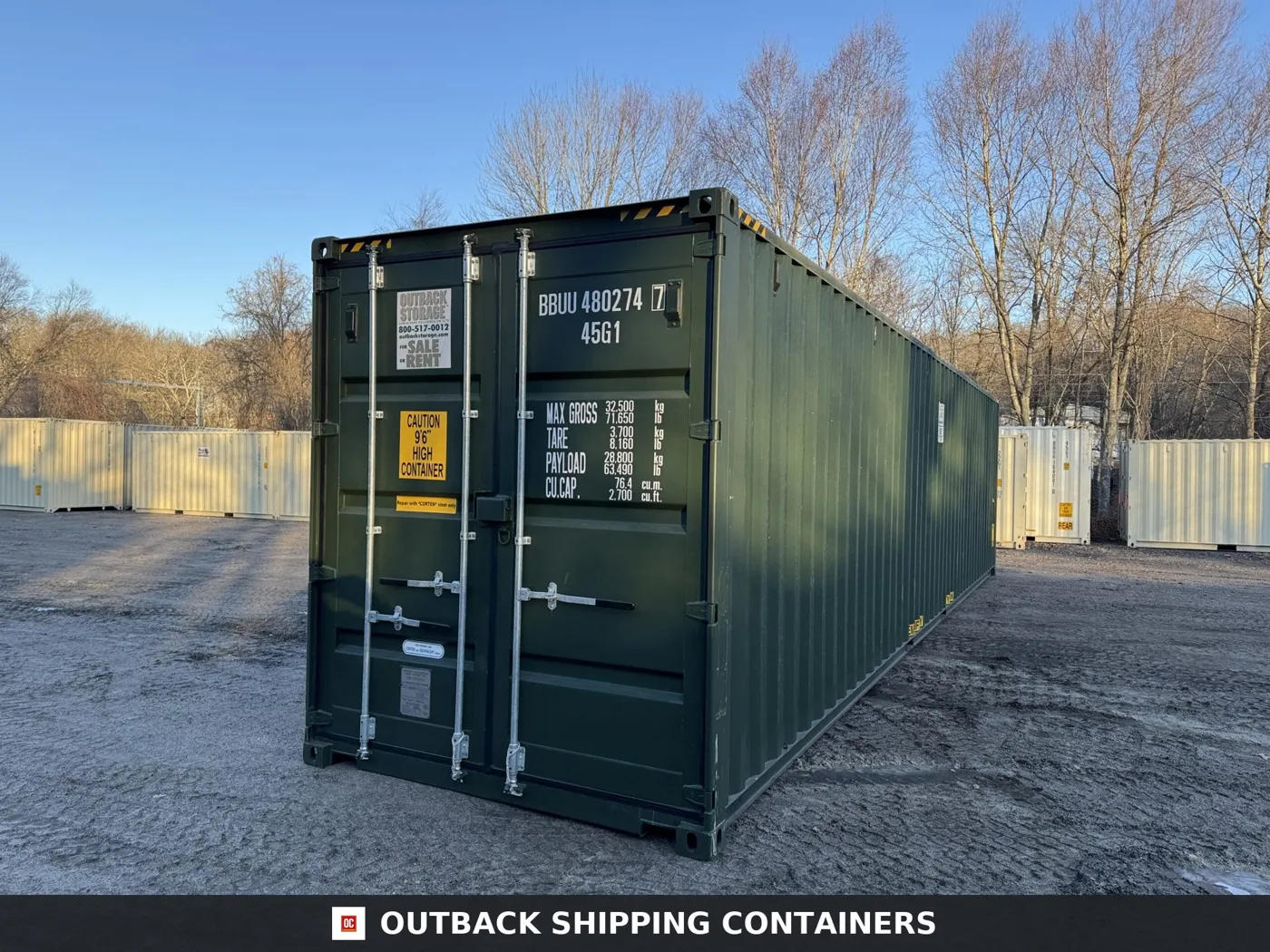 40ft New High Cube Shipping Container – Wind & Watertight – Green – Unit BBUU480274-7