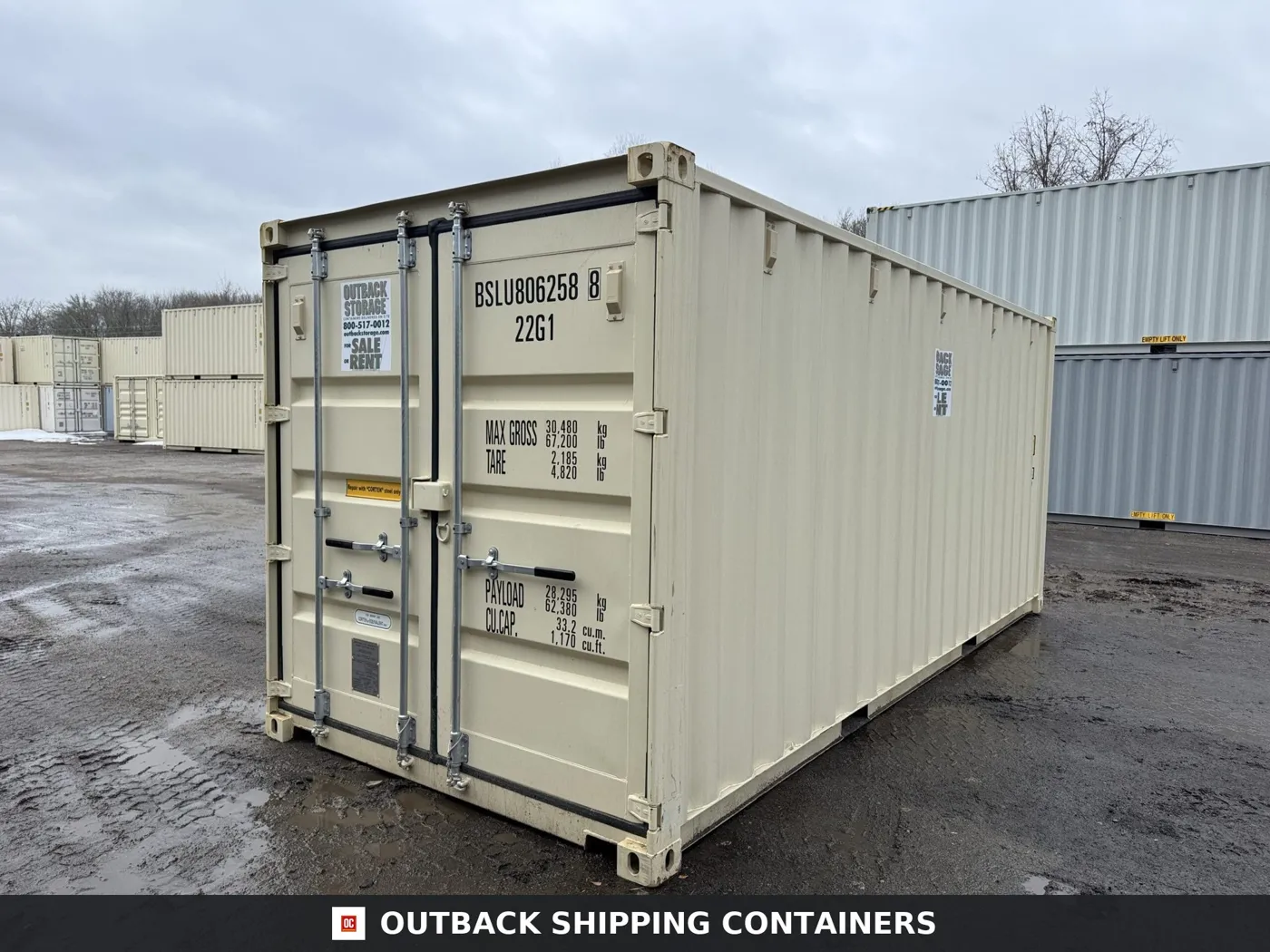 20ft New Shipping Container – Wind & Watertight – Beige – Unit BSLU806258-8