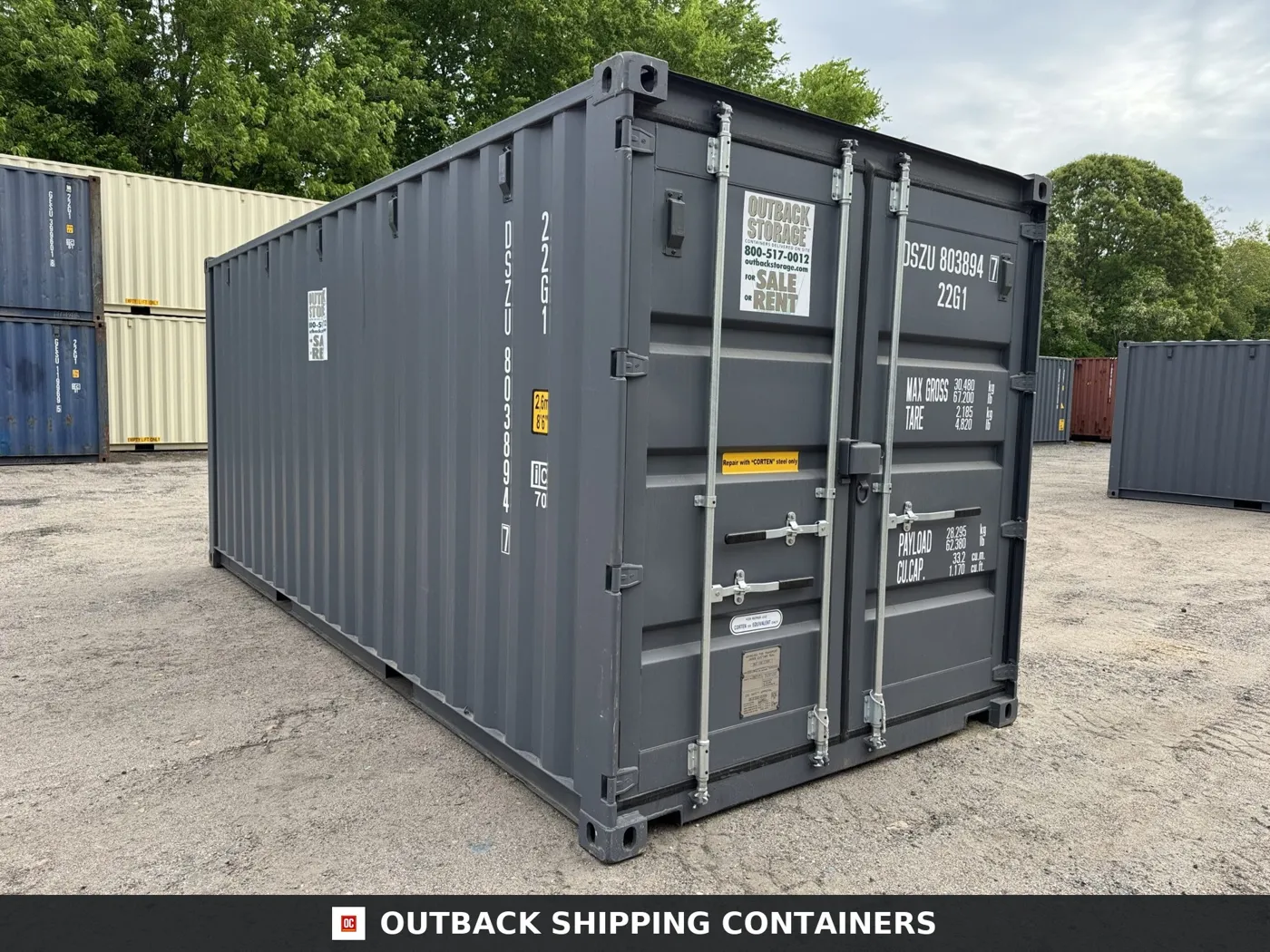 20ft New Shipping Container – Wind & Watertight – Gray – Unit DSZU803894-7