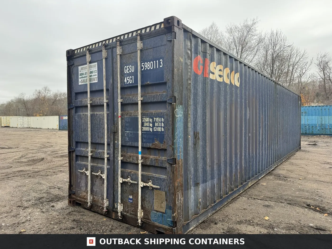 40ft Used High Cube Shipping Container – Wind & Watertight – Blue – Unit GESU598011-3