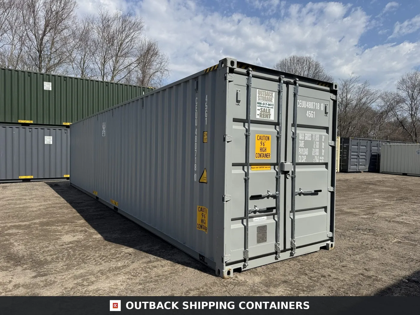 40ft New High Cube Shipping Container – Wind & Watertight – Gray – Unit CEUU480718-0