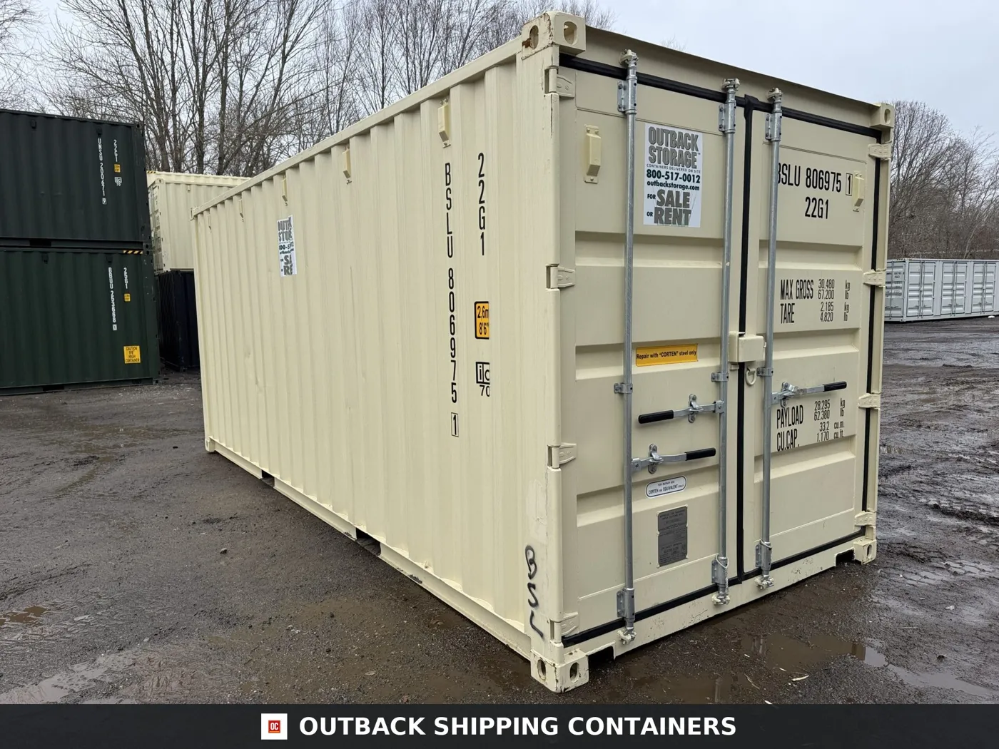 20ft New Shipping Container – Wind & Watertight – Beige – Unit BSLU806975-1