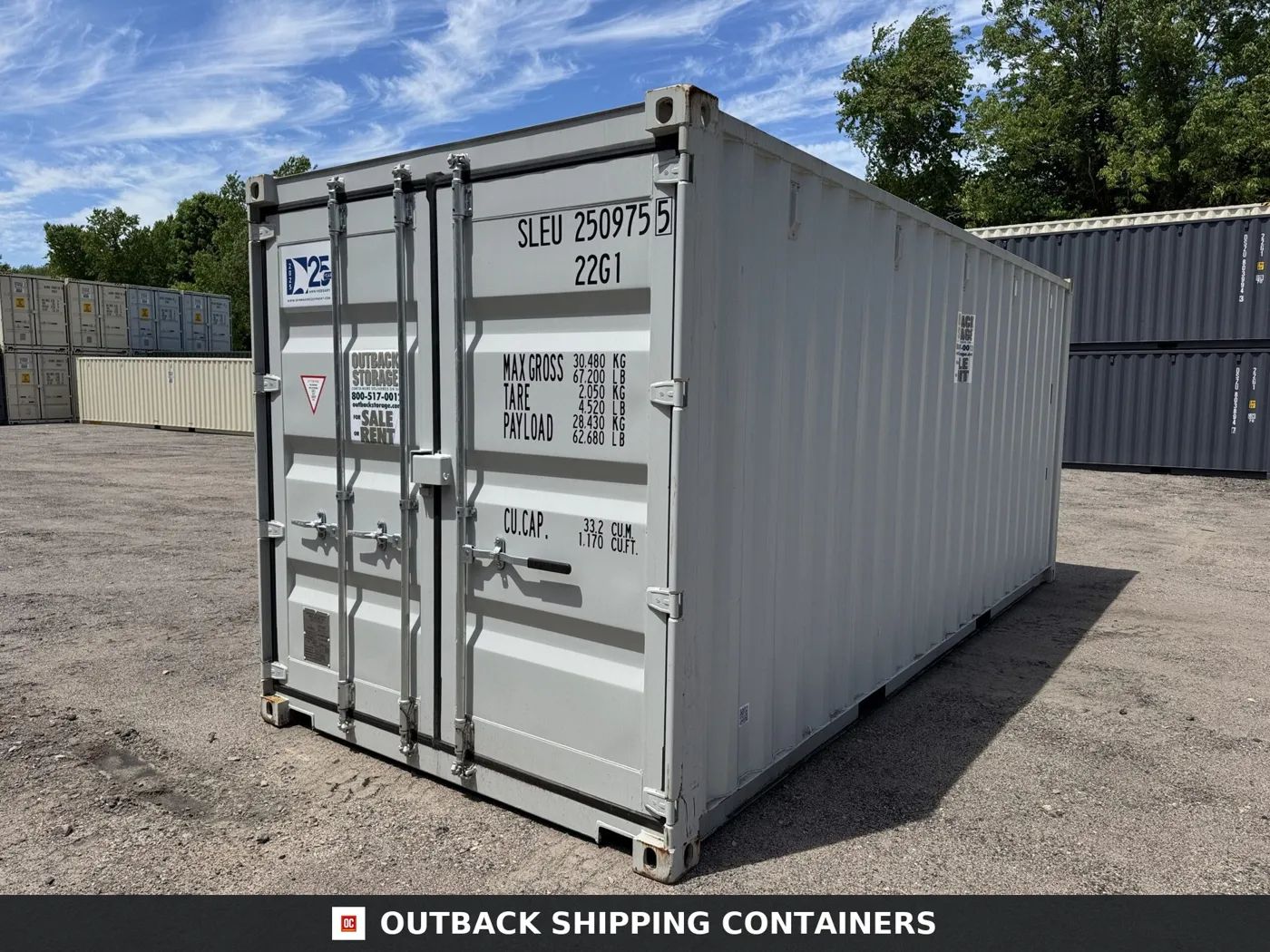 20ft New Shipping Container – Wind & Watertight – Gray – Unit SLEU250975-5