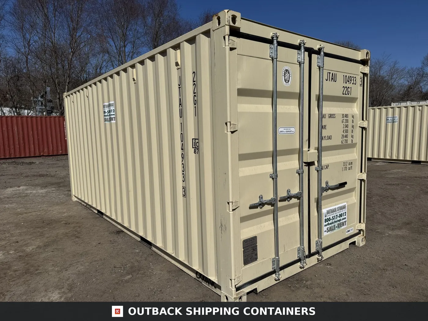 20ft New Shipping Container – Wind & Watertight – Beige – Unit JTAU104933-3