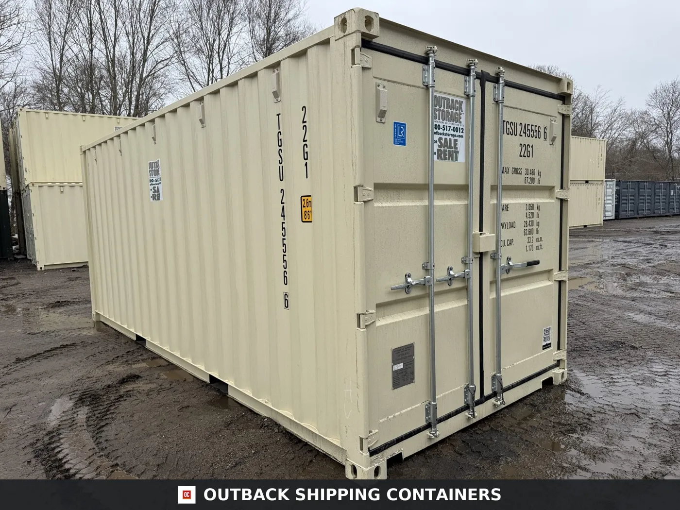 20ft New Shipping Container – Wind & Watertight – Beige – Unit TGSU245556-6