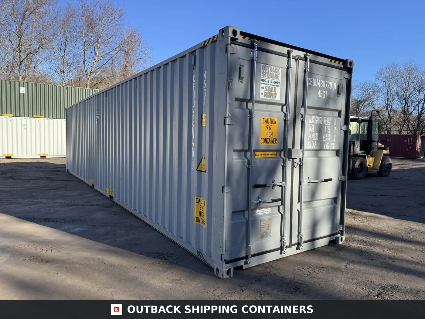 40ft New High Cube Shipping Container – Wind & Watertight – Gray – Unit CEUU480720-0