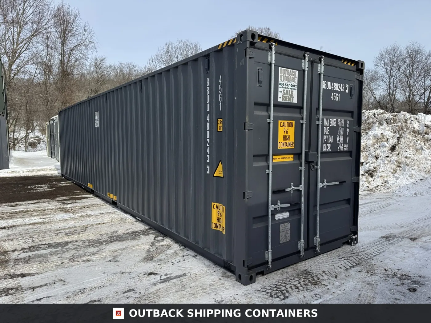 40ft New High Cube Shipping Container – Wind & Watertight – Gray – Unit BBUU480243-3